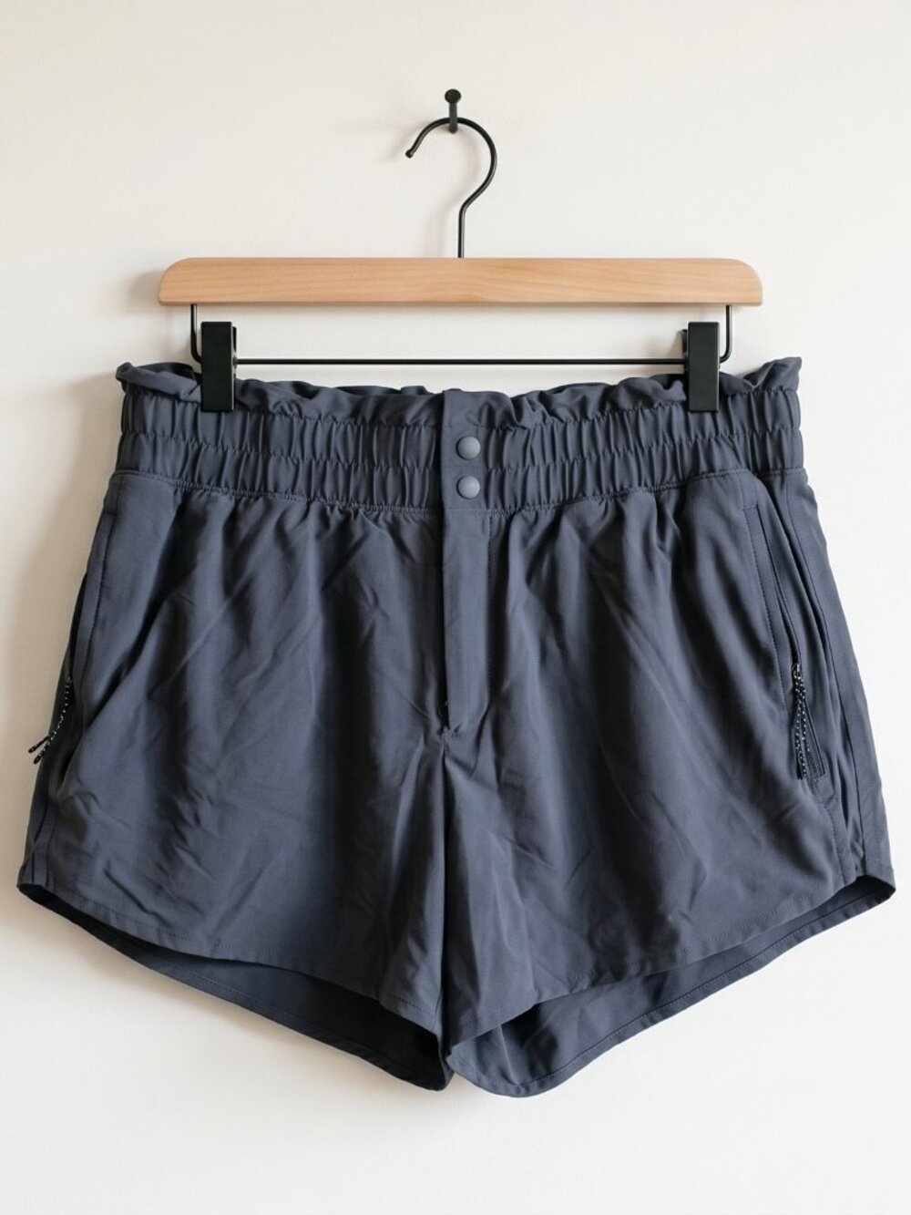 FLX Black Lined Running Shorts Paperbag Waist Zip Pockets Size XL